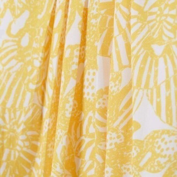 H&M Yellow Art Deco Patterned Sleeveless Crepe A-Line Dress Size 6 - Picture 2 of 4